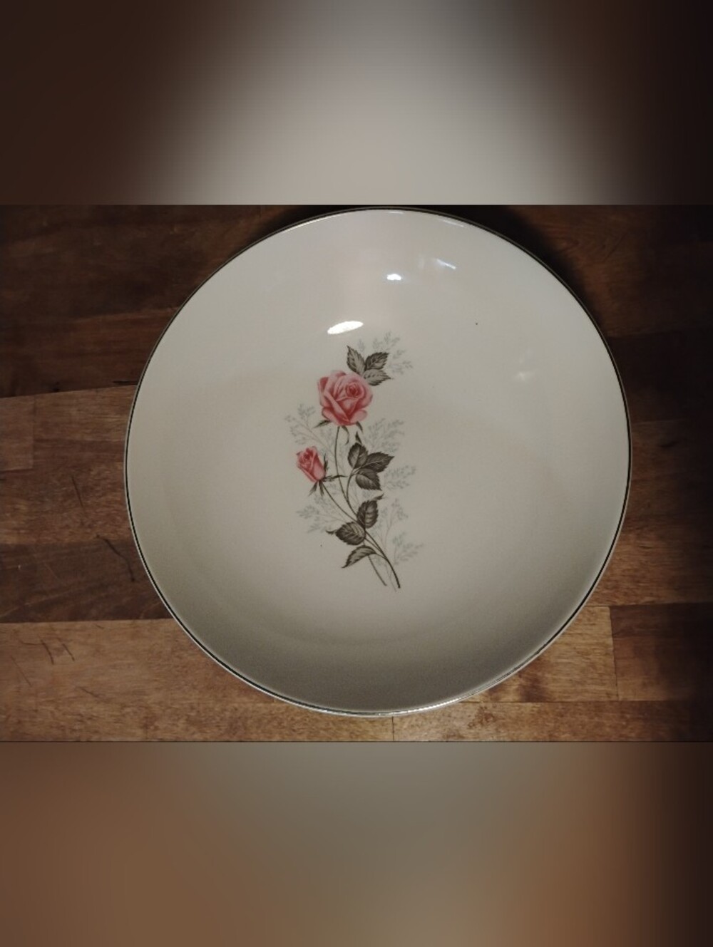 Vintage Fine China Oval Vegetable Bowl – Pink Rose Bouquet Pattern with Platinum